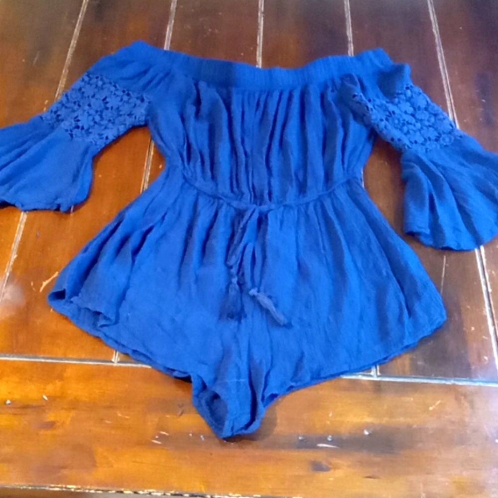 Navy blue short romper boat neck